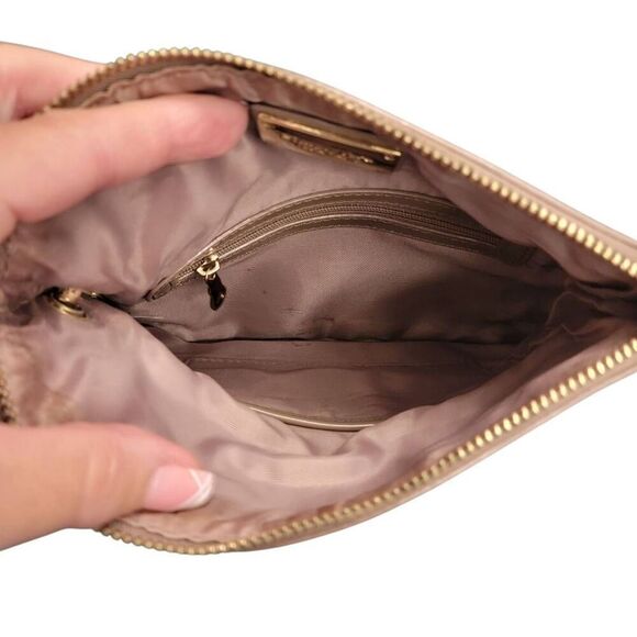 Simply Vera Wang Neutral Fold Over Zip Wallet Pouch Bag Clutch Cosmetic Wristlet - Picture 7 of 10